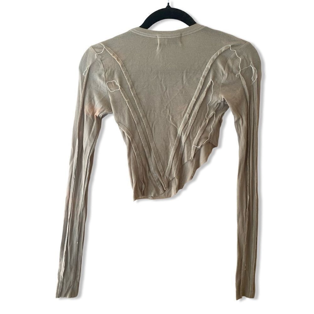 Sami Miro Vintage Asymmetric Long Sleeve Tee - Taupe Seams Cropped Revolve S — image 6 of 8